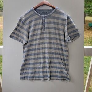 Overdrive‎ T-Shirt Men's Medium Gray Striped Short Sleeve